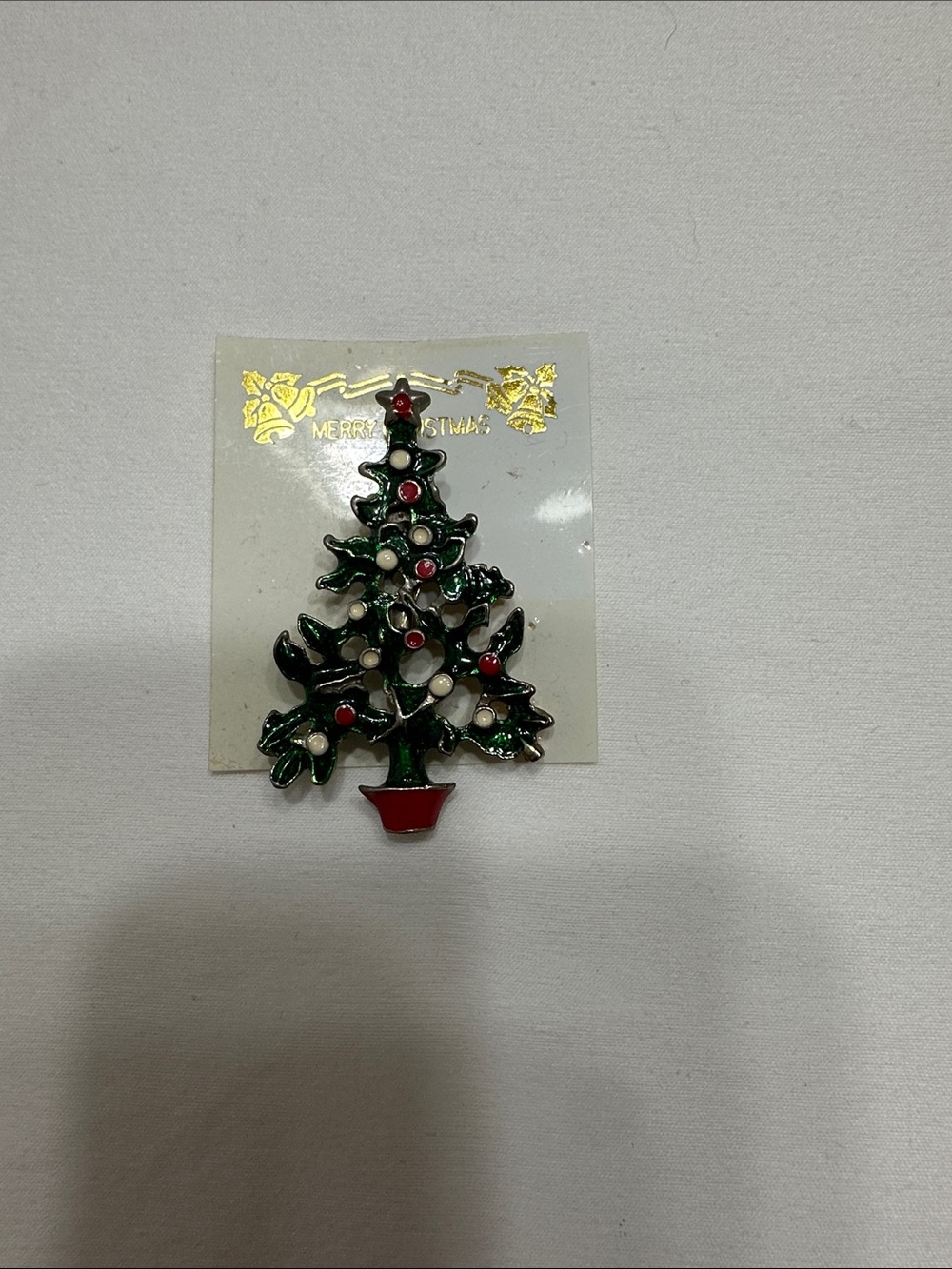 Festive Green and Red Christmas Tree Brooch - Holiday Pin